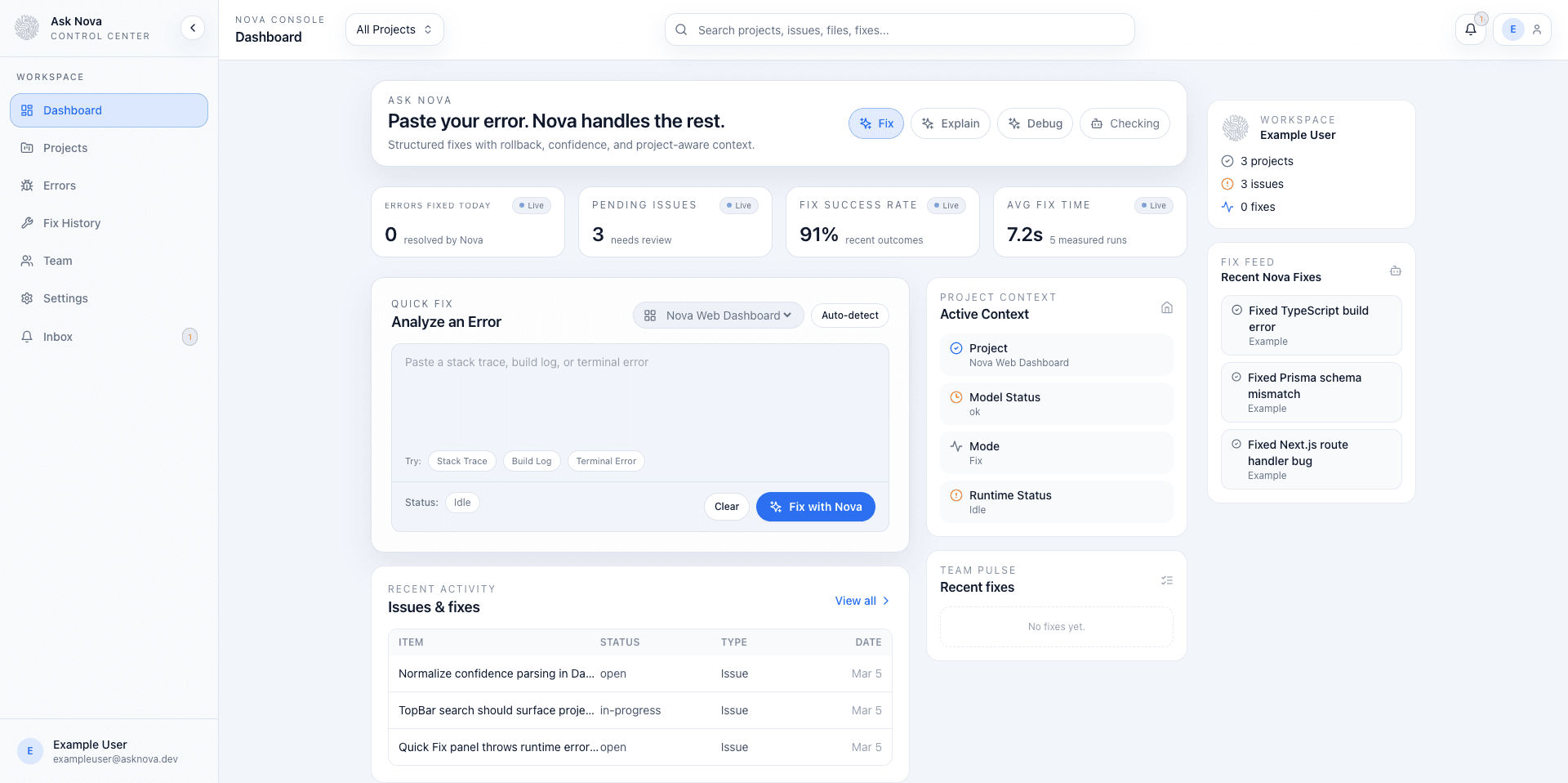 Ask Nova dashboard preview